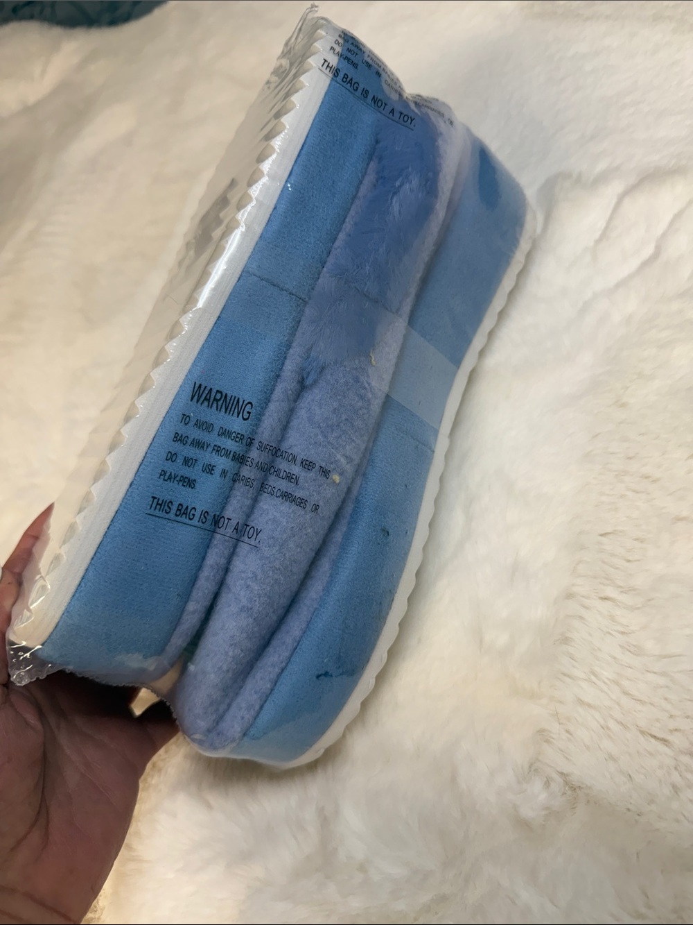 Plush Light Blue Slip-On Women's Slippers
